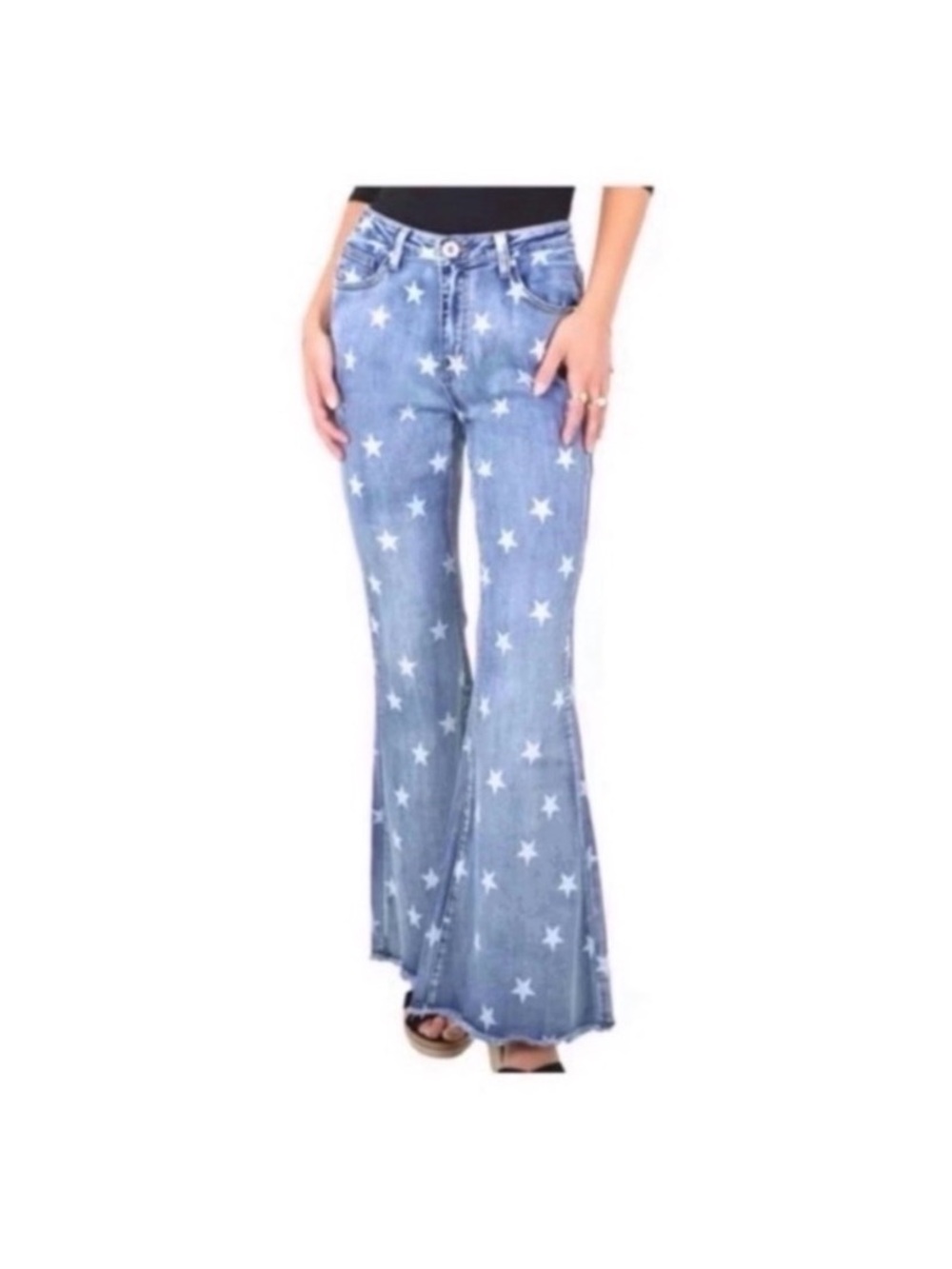 ANNA KACI High Rise Star Print Flare Festival Jeans Size 14 - Picture 4 of 11
